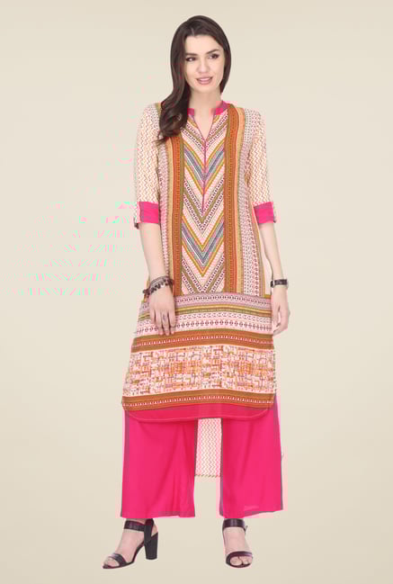 Varanga Orange & Pink Printed Kurta With Palazzo Varanga Orange & Pink Printed Kurta With Palazzo