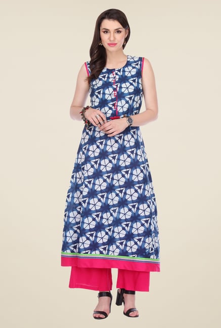 Varanga Blue & Pink Printed Kurta With Palazzo Varanga Blue & Pink Printed Kurta With Palazzo
