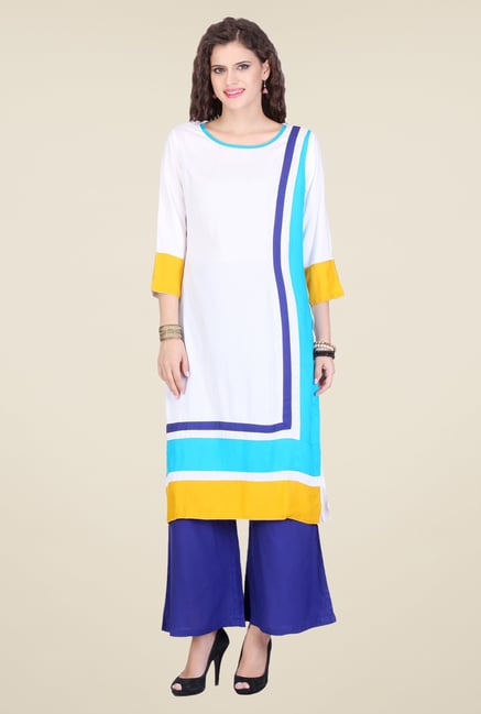 Varanga White & Blue Solid Kurta With Palazzo Varanga White & Blue Solid Kurta With Palazzo