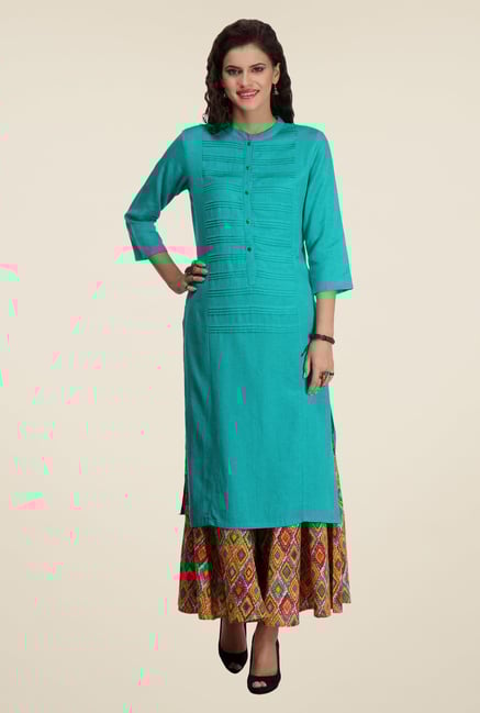 Varanga Teal Solid Kurta With Palazzo Varanga Teal Solid Kurta With Palazzo