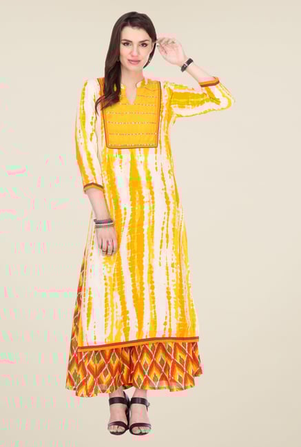 Varanga Yellow & Orange Printed Kurta With Palazzo Varanga Yellow & Orange Printed Kurta With Palazzo