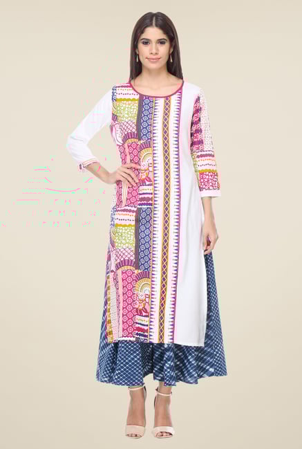 Varanga White & Blue Printed Kurta With Palazzo Varanga White & Blue Printed Kurta With Palazzo