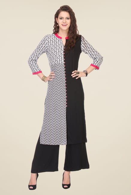 Varanga Black Printed Kurta With Palazzo Varanga Black Printed Kurta With Palazzo