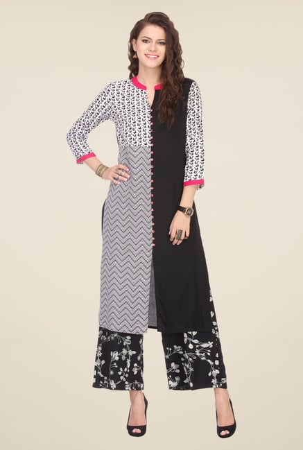Varanga Black Printed Kurta With Palazzo Varanga Black Printed Kurta With Palazzo