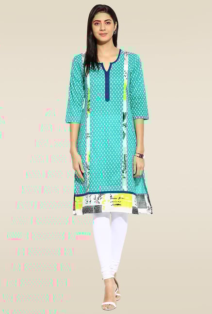 Mytri Aqua Blue Printed Kurta Mytri Aqua Blue Printed Kurta