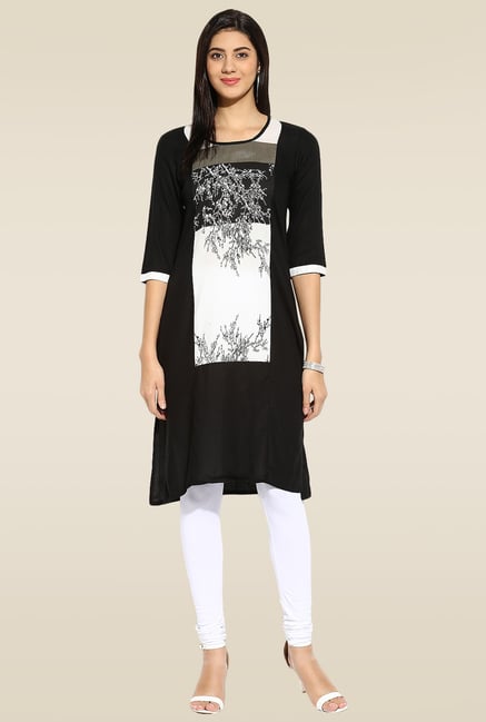Mytri Black Printed Rayon Kurta Mytri Black Printed Rayon Kurta
