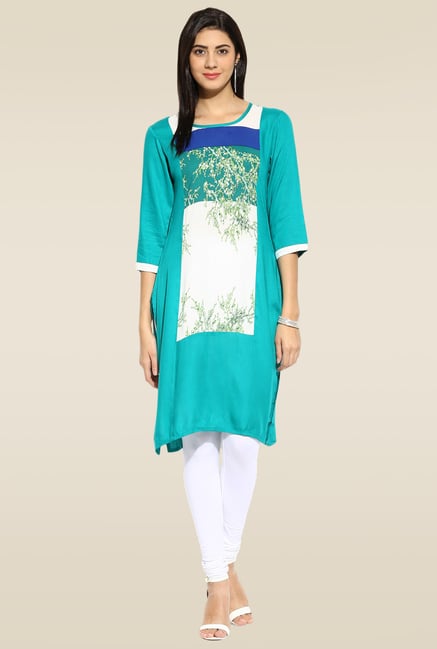 Mytri Teal Printed Kurta Mytri Teal Printed Kurta