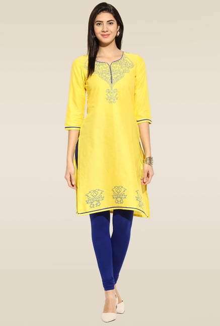 Mytri Yellow Sweet Heart Neck Kurta Mytri Yellow Sweet Heart Neck Kurta