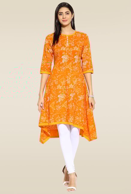Mytri Orange Printed Kurta Mytri Orange Printed Kurta