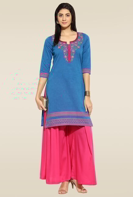 Mytri Blue 3/4th Sleeves Kurta Mytri Blue 3/4th Sleeves Kurta