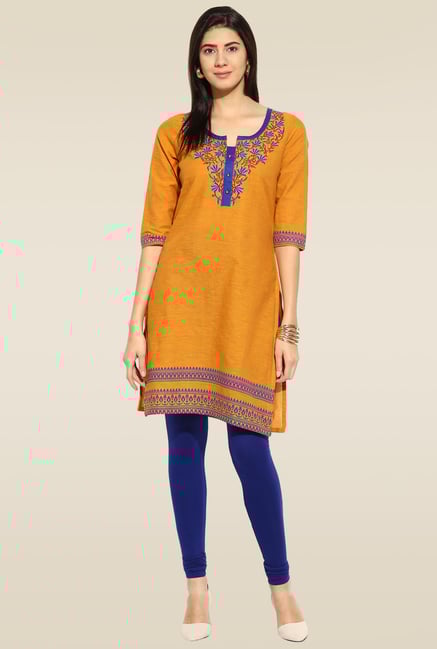 Mytri Mustard Embroidered Kurta Mytri Mustard Embroidered Kurta