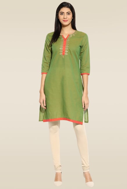 Mytri Green Embroidered Kurta Mytri Green Embroidered Kurta