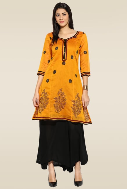 Mytri Yellow 3/4th Sleeves Kurta Mytri Yellow 3/4th Sleeves Kurta