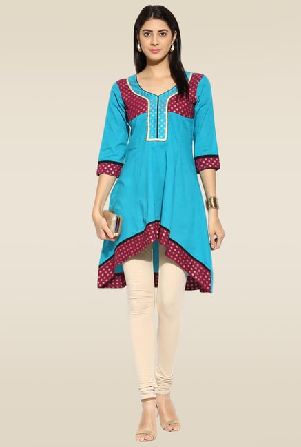 Mytri Aqua Blue 3/4th Sleeves Anarkali Kurta Mytri Aqua Blue 3/4th Sleeves Anarkali Kurta