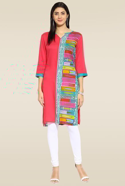 Mytri Red Sweetheart Neck Kurta Mytri Red Sweetheart Neck Kurta