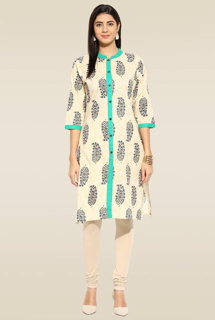 Mytri Beige Mandarin Collar Kurta Mytri Beige Mandarin Collar Kurta