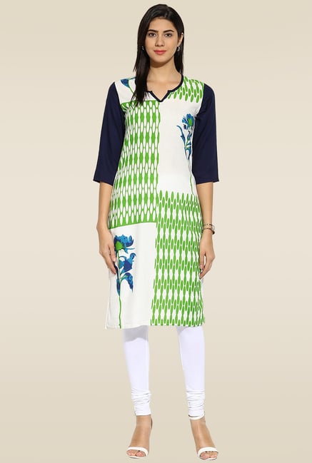 Mytri Off-white & Green Printed Kurta Mytri Off-white & Green Printed Kurta