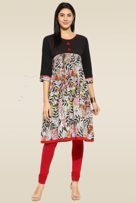 Mytri Black Round Neck Anarkali Kurta Mytri Black Round Neck Anarkali Kurta