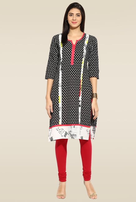 Mytri Black Printed 3/4th Sleeves Kurta Mytri Black Printed 3/4th Sleeves Kurta