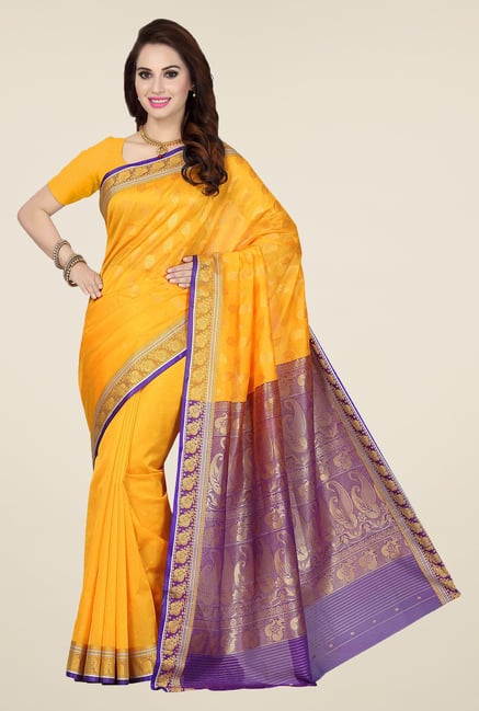 Ishin Yellow Printed Poly Silk Saree Ishin Yellow Printed Poly Silk Saree