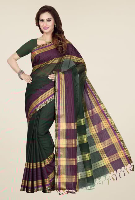 Ishin Green Striped Cotton Saree Ishin Green Striped Cotton Saree