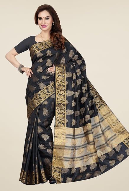 Ishin Black Printed Poly Tussar Silk Saree Ishin Black Printed Poly Tussar Silk Saree