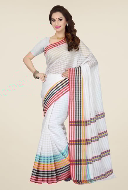 Ishin White Checks Cotton Saree Ishin White Checks Cotton Saree