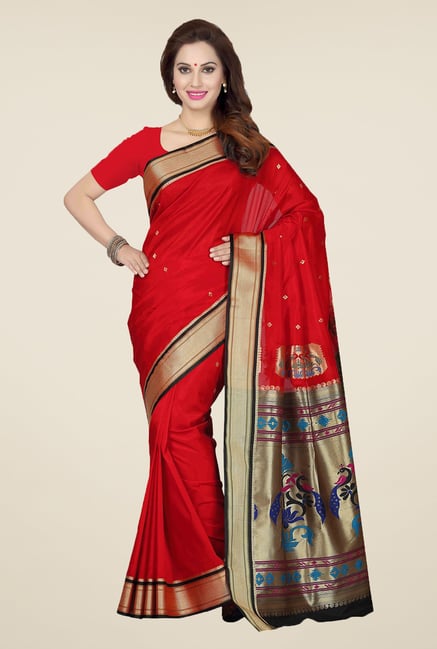 Ishin Red Printed Poly Silk Saree Ishin Red Printed Poly Silk Saree