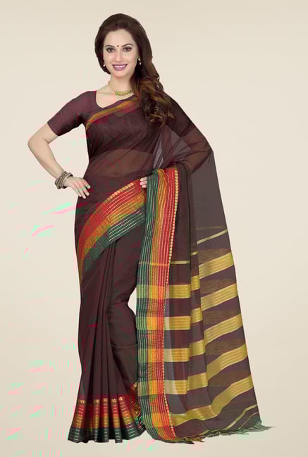Ishin Brown Checks Cotton Saree Ishin Brown Checks Cotton Saree