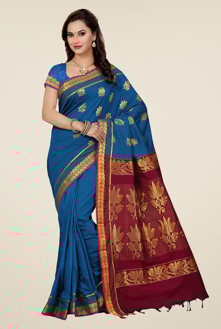 Ishin Blue Printed South Silk Saree Ishin Blue Printed South Silk Saree