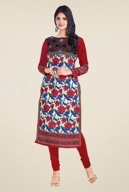 Salwar Studio Red & Blue Unstitched Kurti Salwar Studio Red & Blue Unstitched Kurti