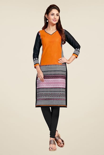 Salwar Studio Orange & Black Unstitched Kurti Salwar Studio Orange & Black Unstitched Kurti