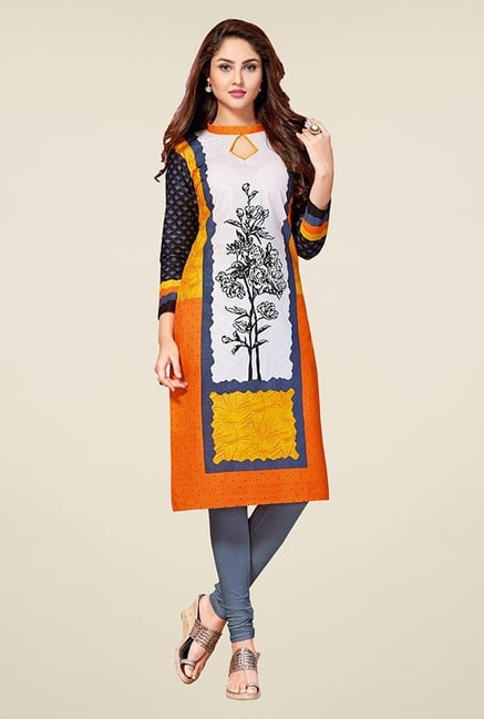 Salwar Studio Orange & Off White Unstitched Kurti Salwar Studio Orange & Off White Unstitched Kurti