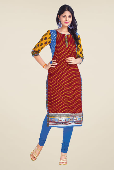 Salwar Studio Red Unstitched Kurti Salwar Studio Red Unstitched Kurti
