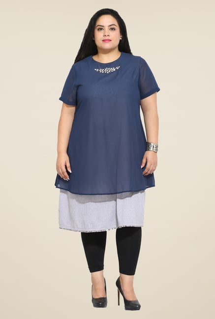 Talinum Navy & Grey Solid Tunic Talinum Navy & Grey Solid Tunic