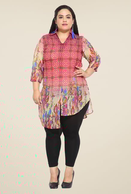 Talinum Coral & Beige Printed Kurti Talinum Coral & Beige Printed Kurti