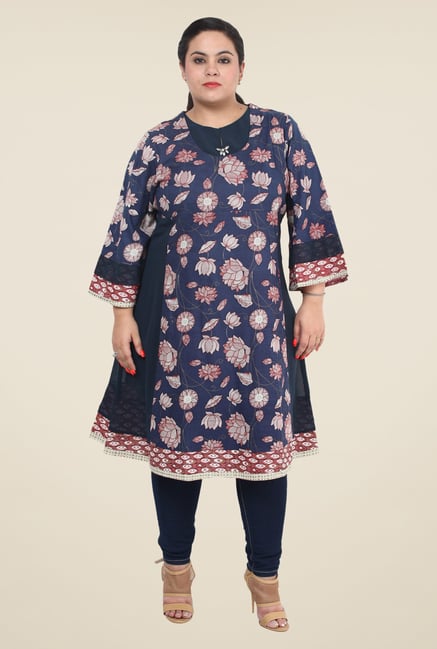 Talinum Blue Floral Print Kurti Talinum Blue Floral Print Kurti