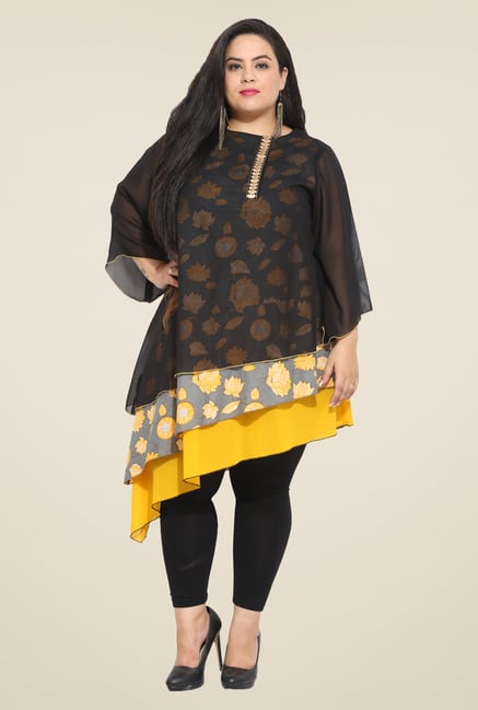 Talinum Black Floral Print Kurti Talinum Black Floral Print Kurti