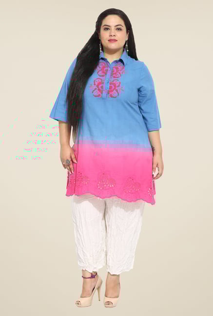 Talinum Blue & Pink Embroidered Tunic Talinum Blue & Pink Embroidered Tunic