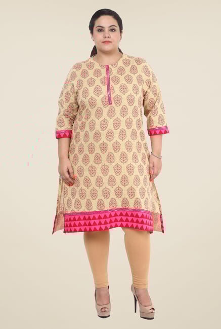 Talinum Beige Printed Kurti Talinum Beige Printed Kurti