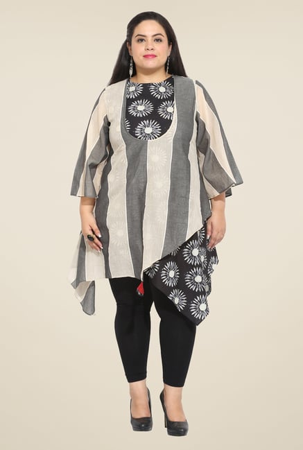Talinum Grey & Beige Printed Kurti Talinum Grey & Beige Printed Kurti