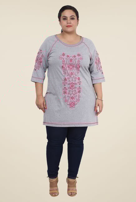 Talinum Grey Embroidered Kurti Talinum Grey Embroidered Kurti
