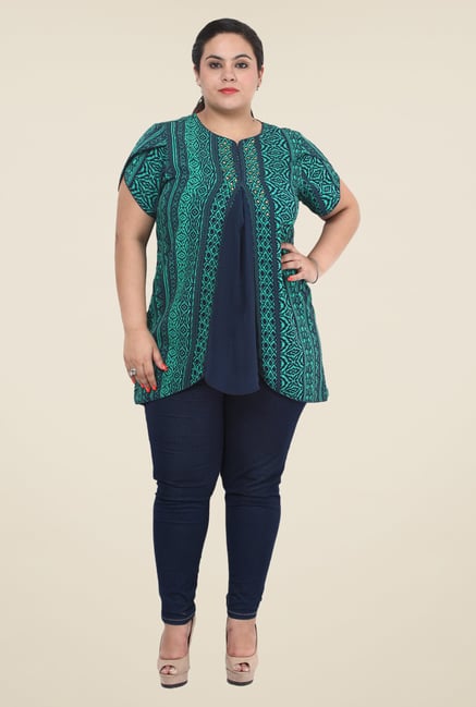 Talinum Turquoise & Navy Printed Tunic Talinum Turquoise & Navy Printed Tunic