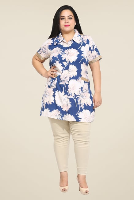 Talinum Blue Floral Print Kurti Talinum Blue Floral Print Kurti