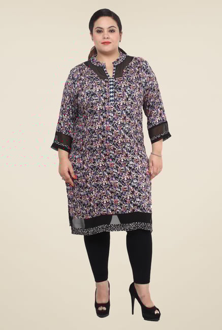 Talinum Black Floral Print Kurti Talinum Black Floral Print Kurti