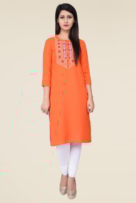 Juniper Orange And Pink Embroidered Kurta Juniper Orange And Pink Embroidered Kurta
