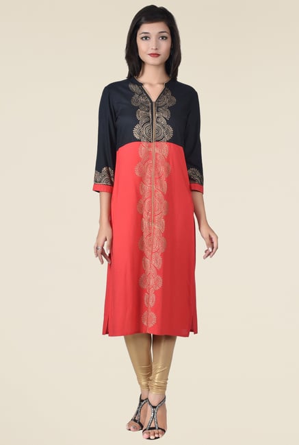 Juniper Red And Black Printed Kurta Juniper Red And Black Printed Kurta