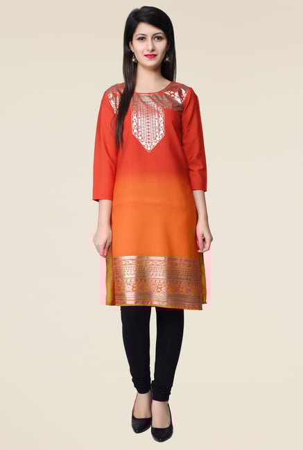 Juniper Red And Orange Printed Kurta Juniper Red And Orange Printed Kurta