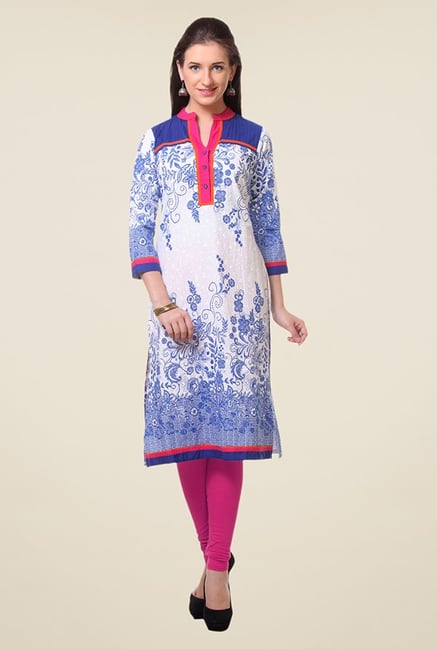 Varanga White & Blue Printed Kurta Varanga White & Blue Printed Kurta