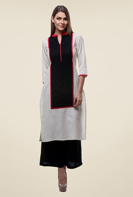 Varanga White & Black Solid Kurta Varanga White & Black Solid Kurta